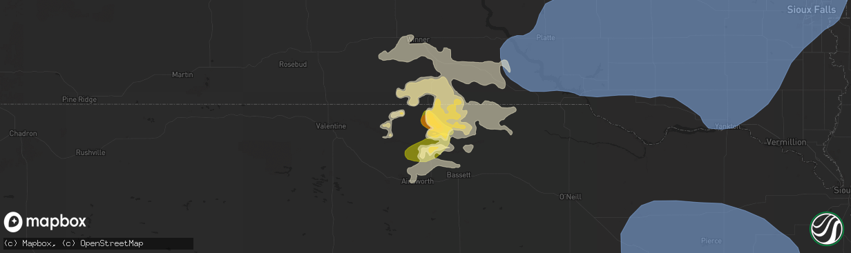 Hail map in Springview, NE on July 15, 2025