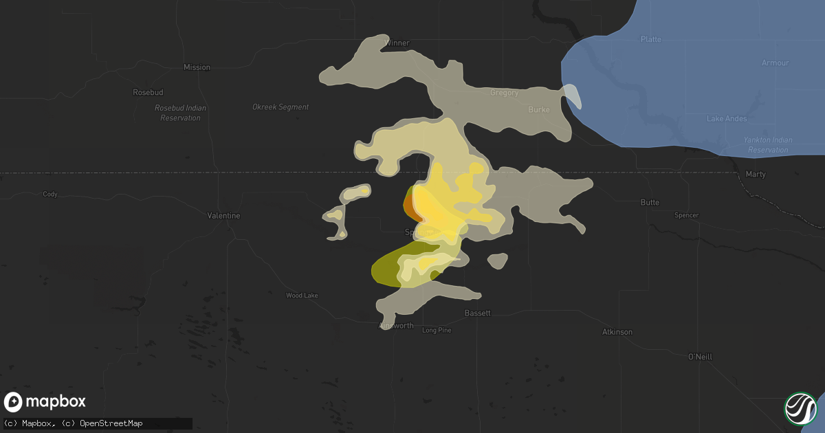 Hail map in Springview, NE on July 15, 2025