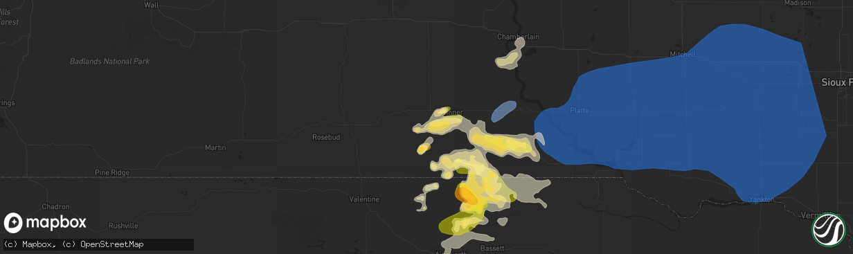 Hail map in Winner, SD on July 15, 2025