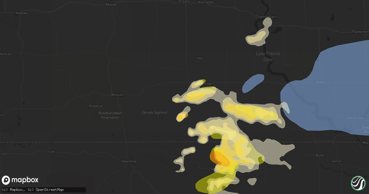 Hail map in Winner, SD on July 15, 2025