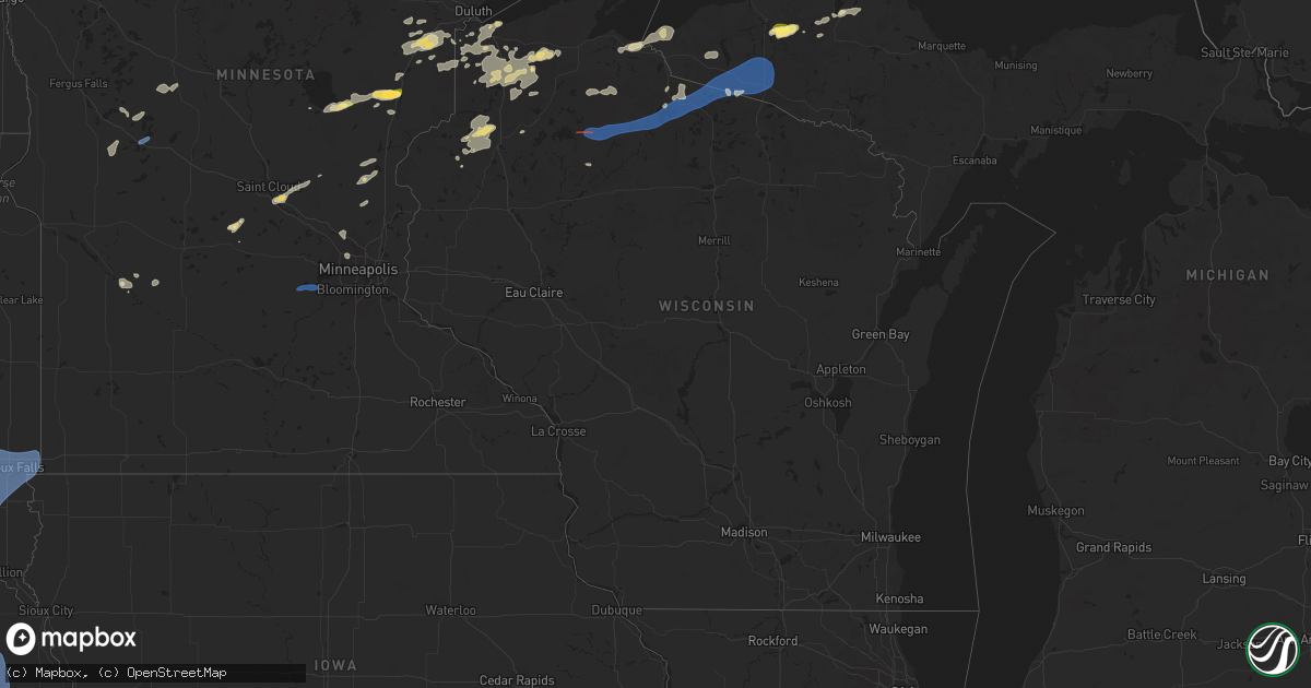 Hail map in Wisconsin on July 15, 2025