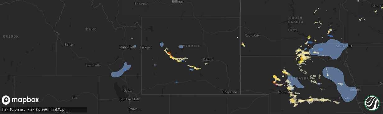 Hail map in Wyoming on July 15, 2025