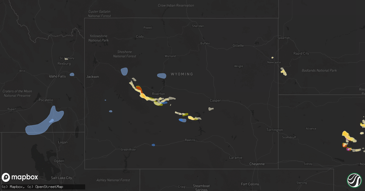 Hail map in Wyoming on July 15, 2025