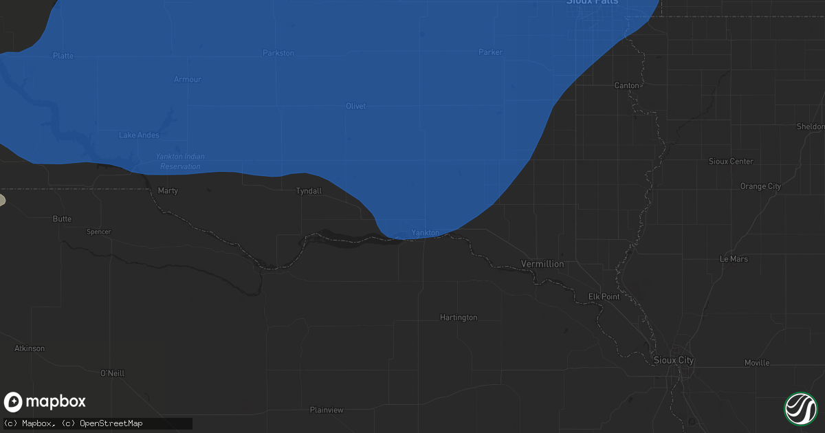 Hail map in Yankton, SD on July 15, 2025