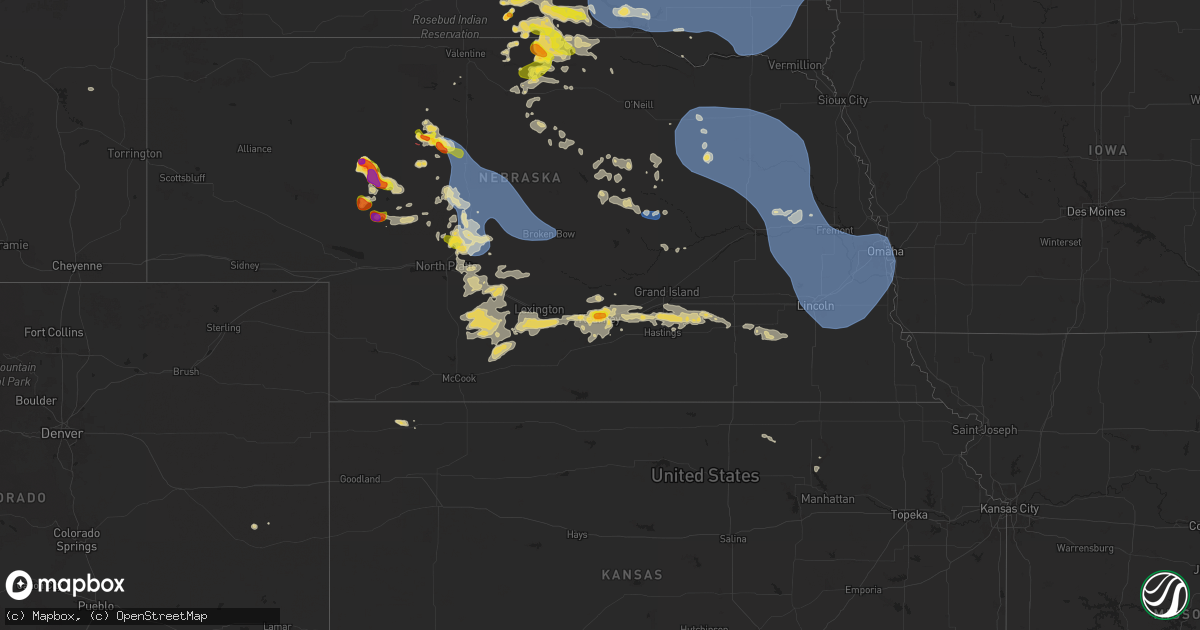Hail map on July 15, 2025