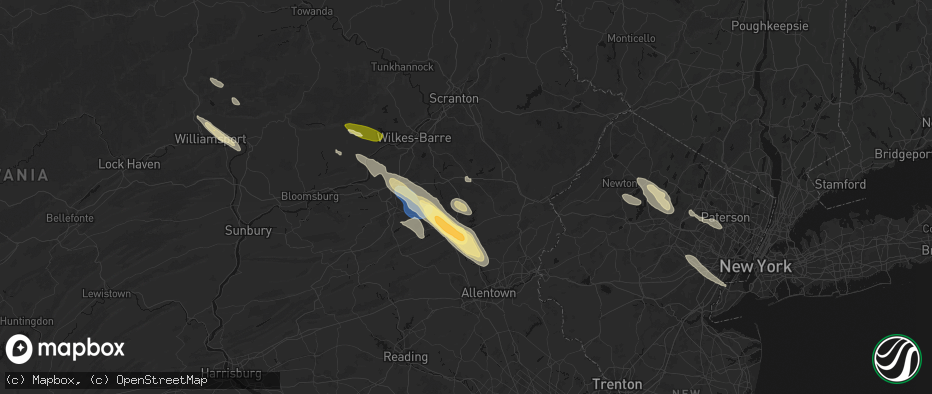 Hail map in Albrightsville, PA on July 15, 2026