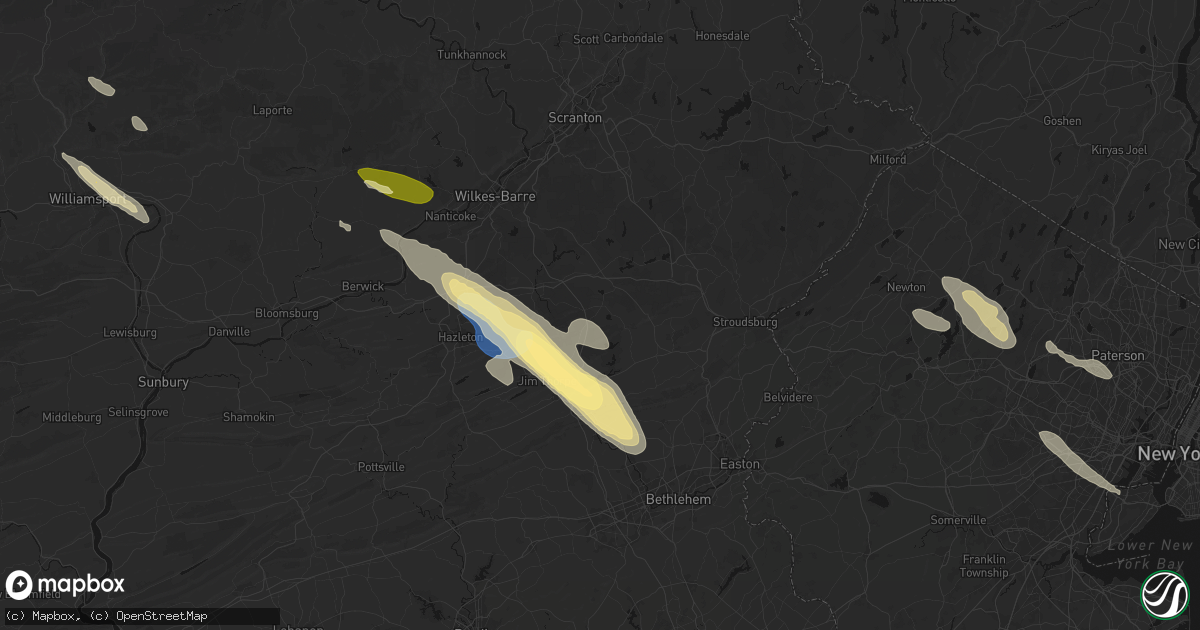Hail map in Albrightsville, PA on July 15, 2026
