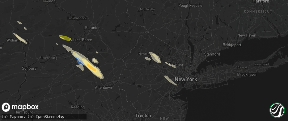 Hail map in Andover, NJ on July 15, 2026