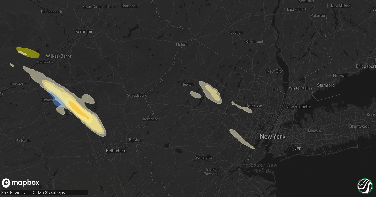 Hail map in Andover, NJ on July 15, 2026