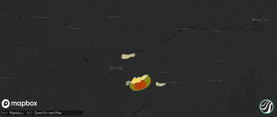 Hail map in Ballantine, MT on July 15, 2026