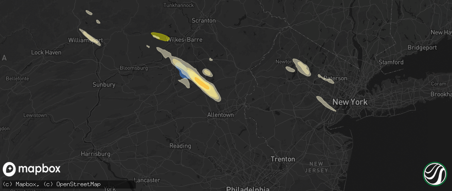 Hail map in Bath, PA on July 15, 2026