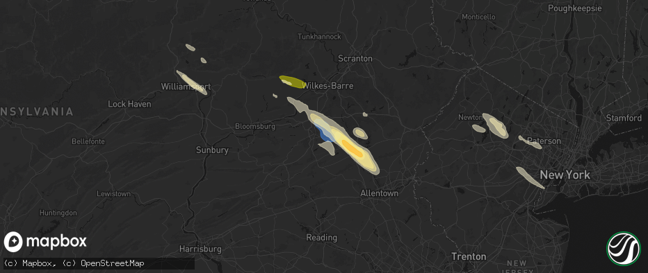 Hail map in Beaver Meadows, PA on July 15, 2026