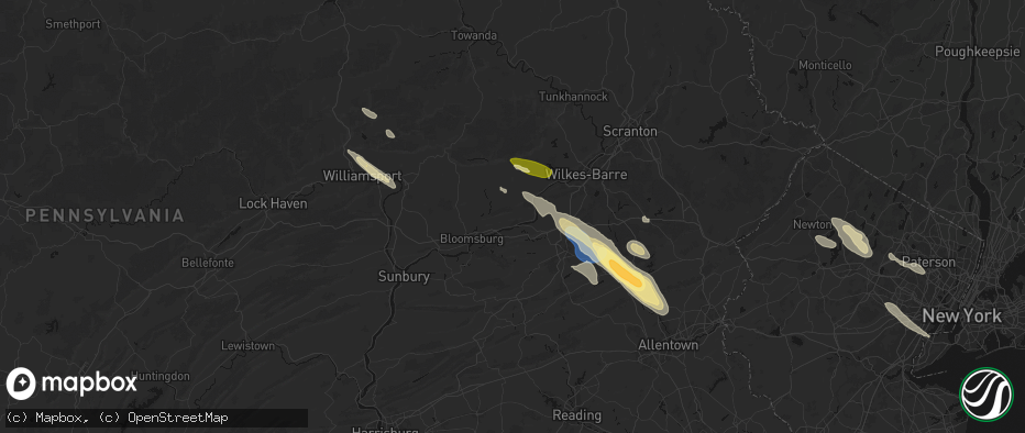 Hail map in Berwick, PA on July 15, 2026