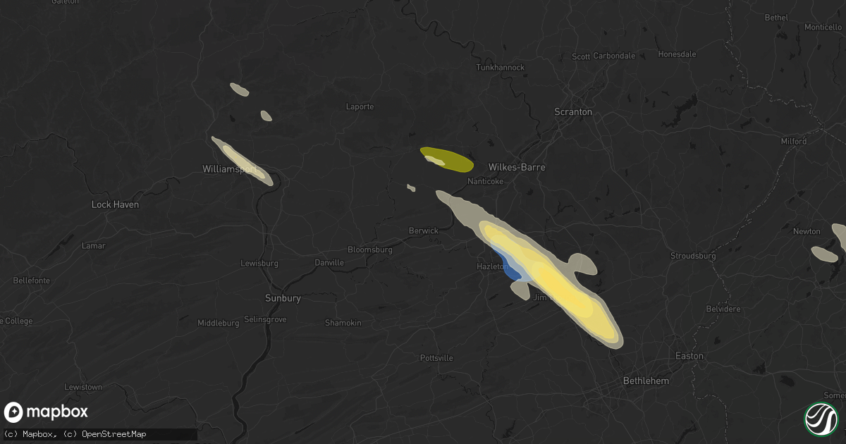 Hail map in Berwick, PA on July 15, 2026