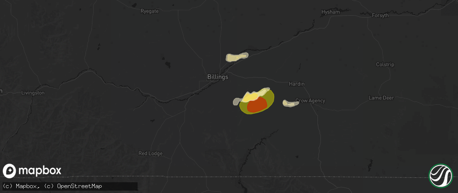 Hail map in Billings, MT on July 15, 2026