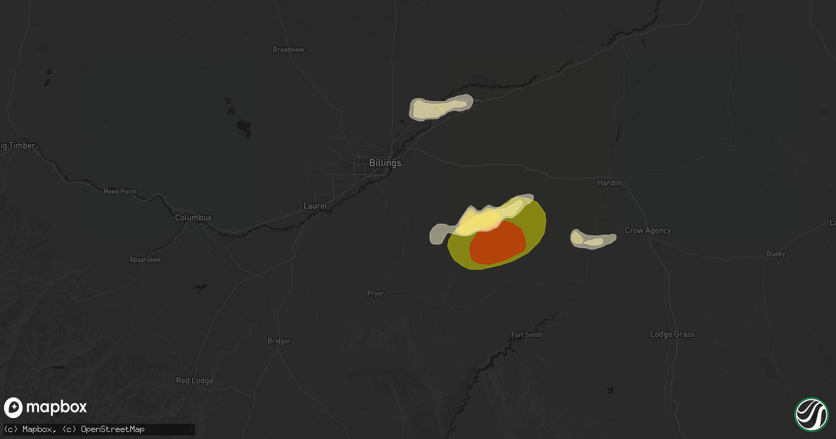 Hail map in Billings, MT on July 15, 2026