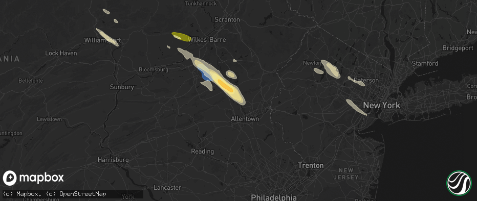 Hail map in Cherryville, PA on July 15, 2026