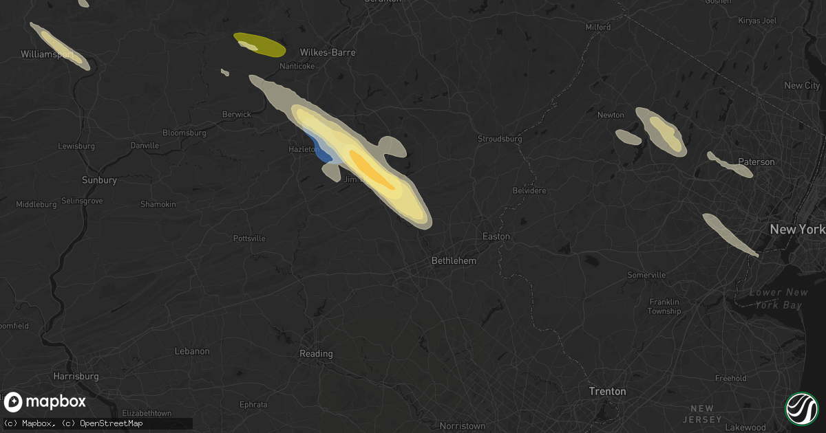 Hail map in Cherryville, PA on July 15, 2026