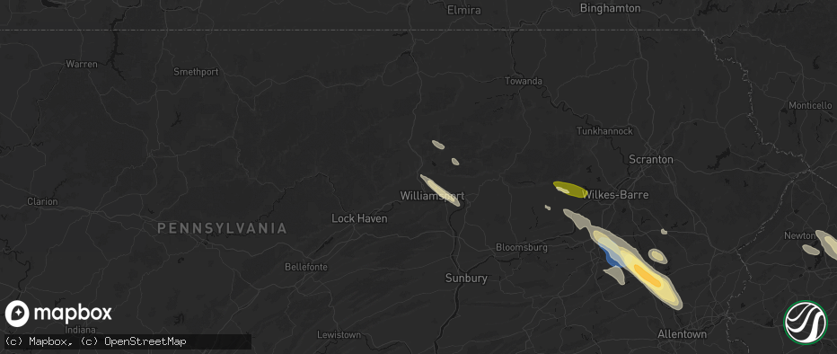 Hail map in Cogan Station, PA on July 15, 2026