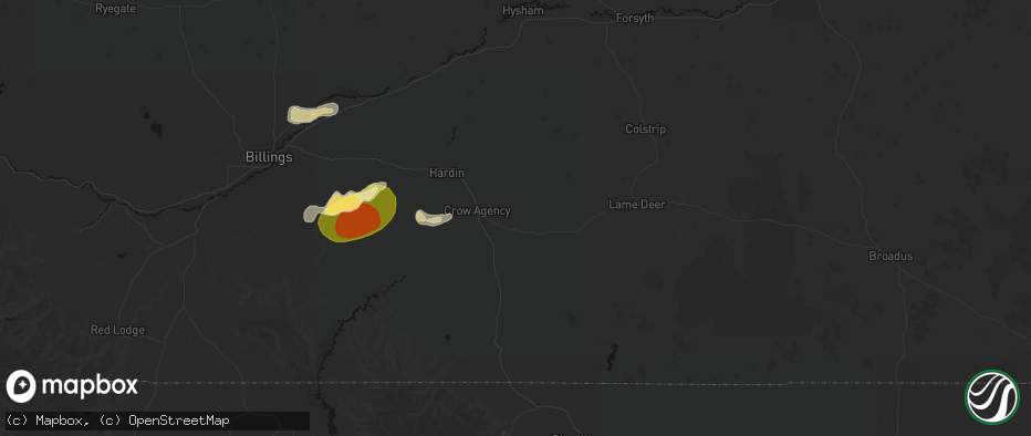 Hail map in Crow Agency, MT on July 15, 2026