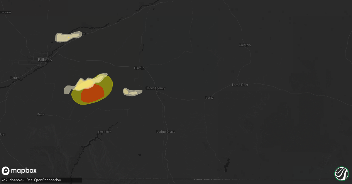 Hail map in Crow Agency, MT on July 15, 2026