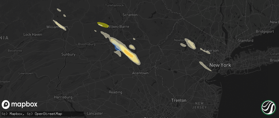 Hail map in Danielsville, PA on July 15, 2026