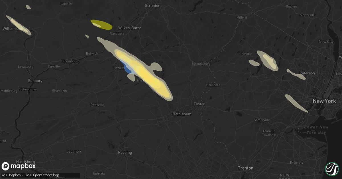 Hail map in Danielsville, PA on July 15, 2026