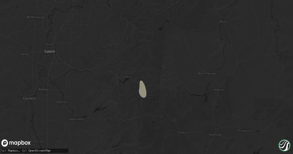 Hail map in Detroit, OR on July 15, 2026