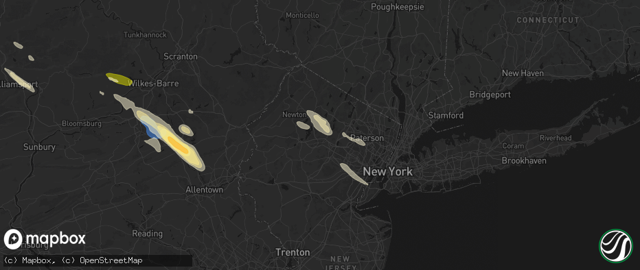 Hail map in Dover, NJ on July 15, 2026
