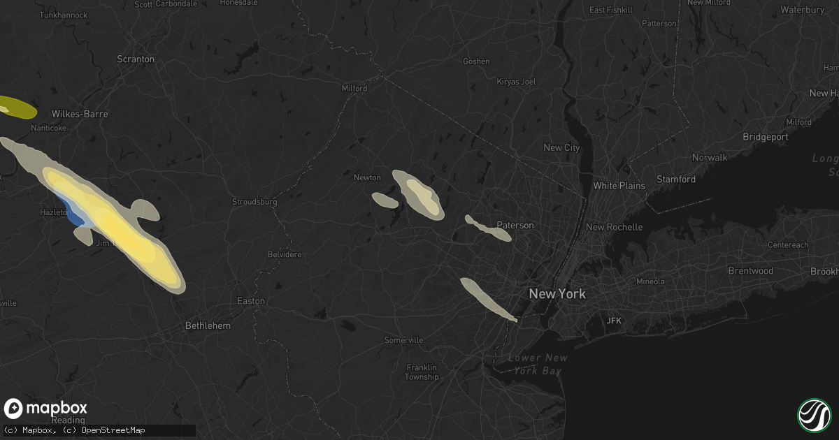 Hail map in Dover, NJ on July 15, 2026