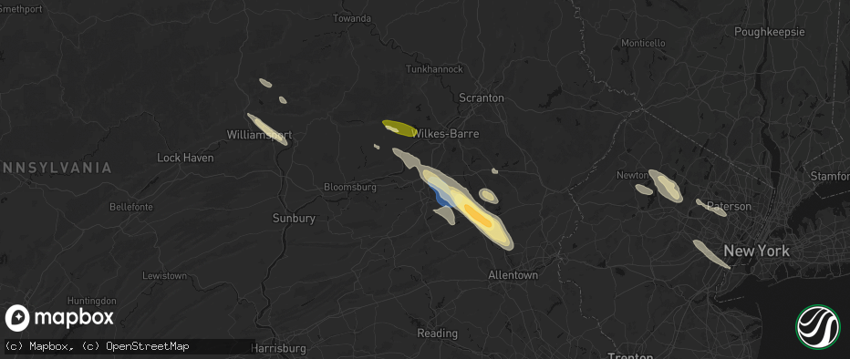 Hail map in Drums, PA on July 15, 2026