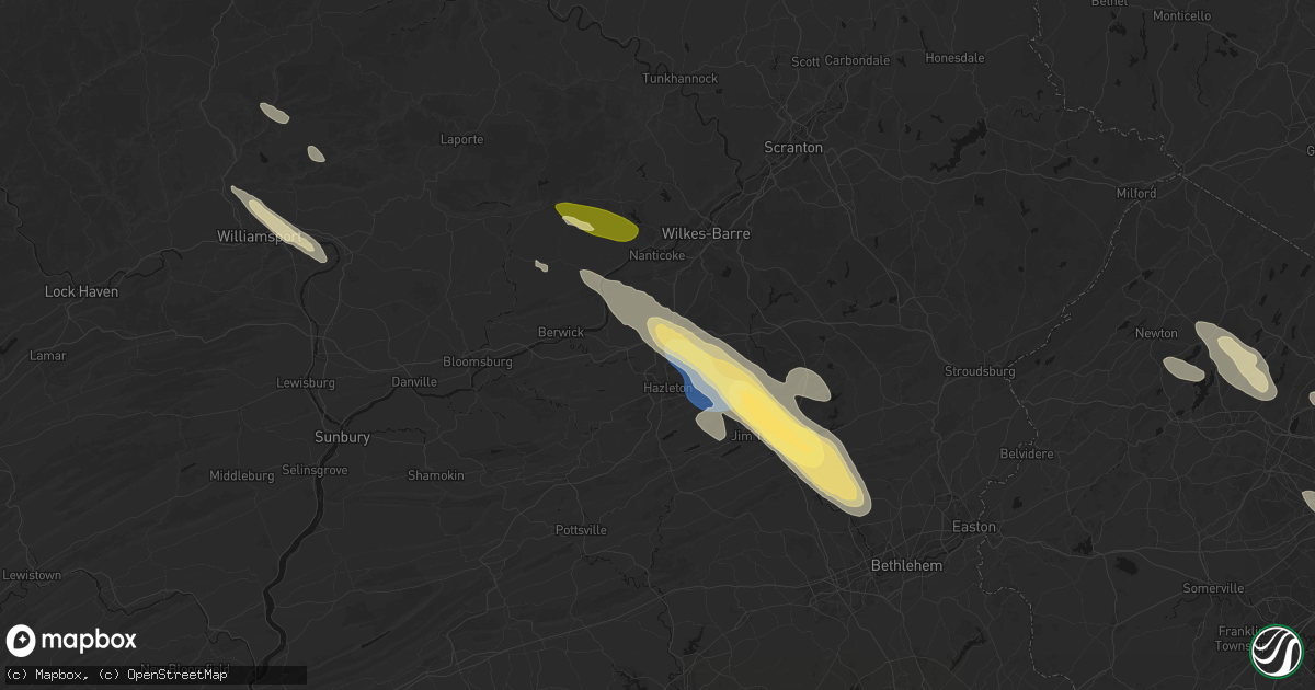 Hail map in Drums, PA on July 15, 2026