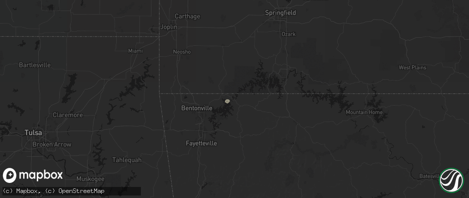 Hail map in Eureka Springs, AR on July 15, 2026