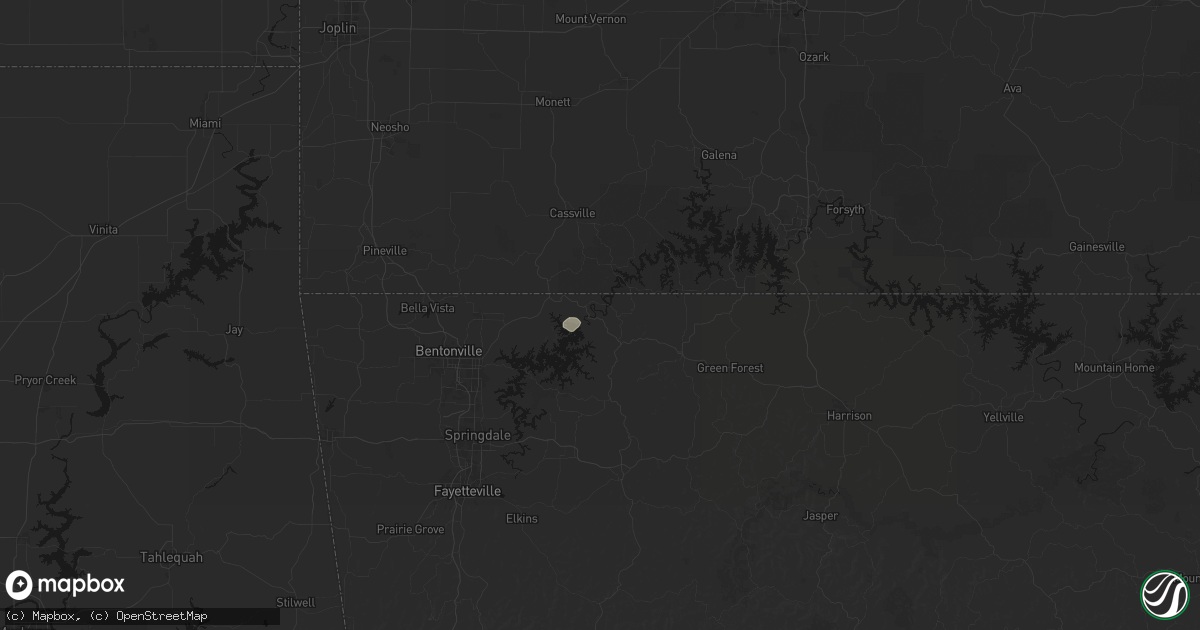 Hail map in Eureka Springs, AR on July 15, 2026