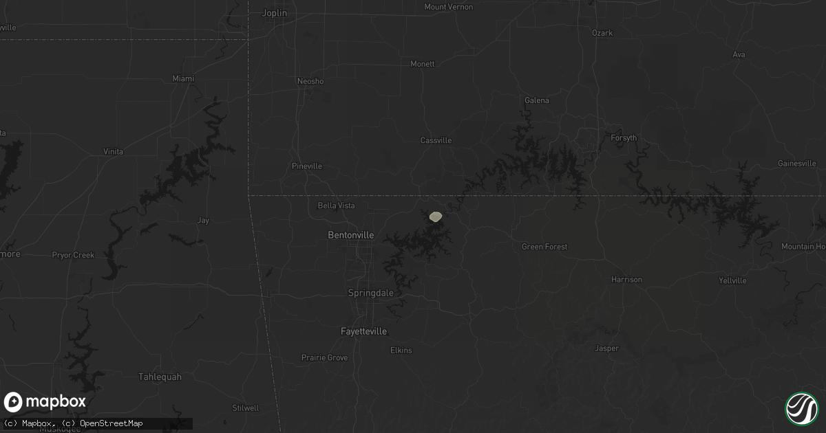 Hail map in Garfield, AR on July 15, 2026