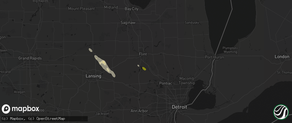 Hail map in Grand Blanc, MI on July 15, 2026