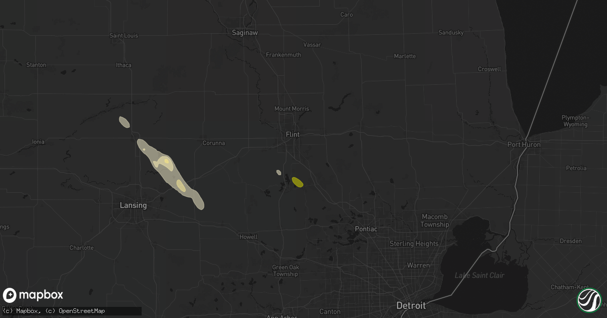 Hail map in Grand Blanc, MI on July 15, 2026