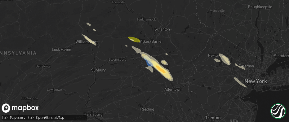 Hail map in Harleigh, PA on July 15, 2026