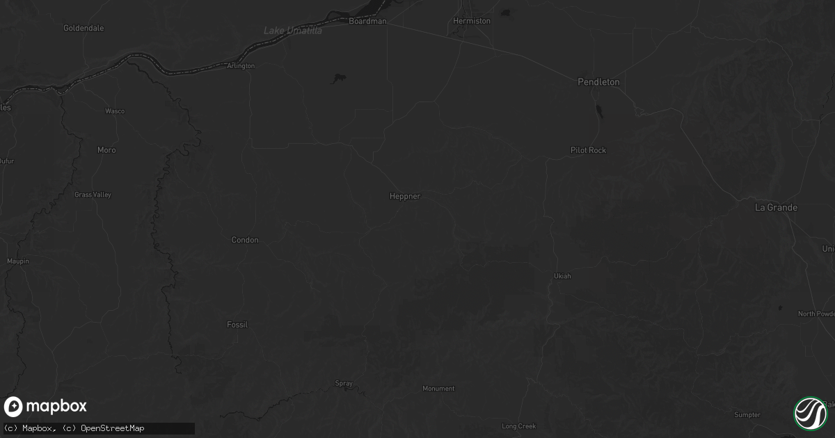 Hail map in Heppner, OR on July 15, 2026