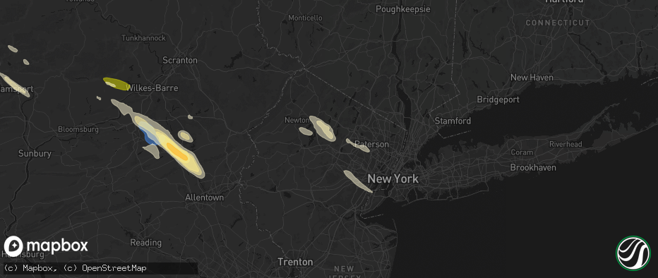 Hail map in Hibernia, NJ on July 15, 2026