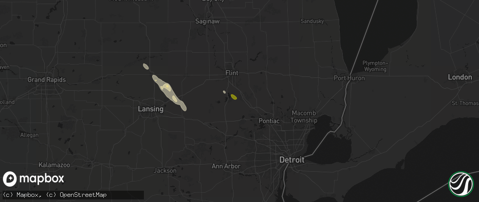 Hail map in Holly, MI on July 15, 2026