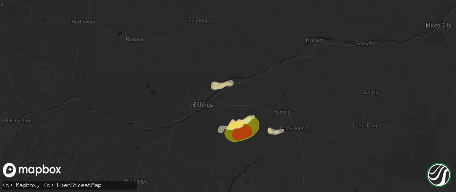 Hail map in Huntley, MT on July 15, 2026