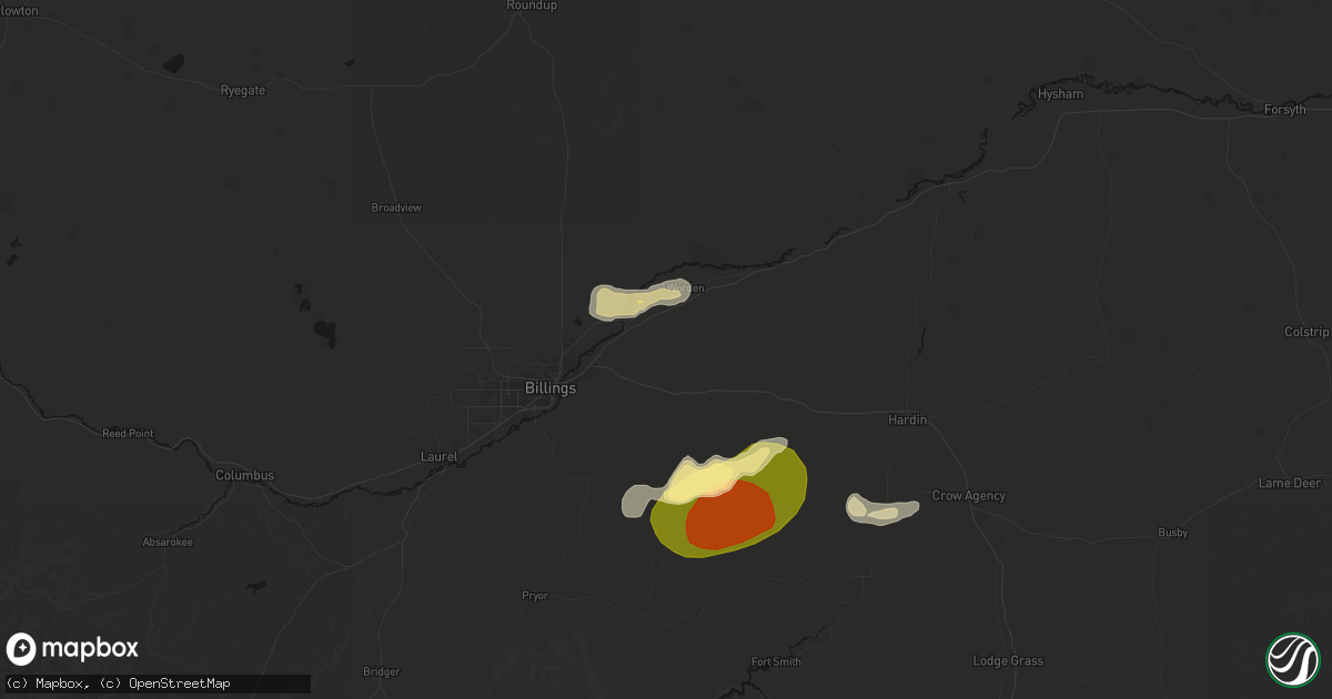 Hail map in Huntley, MT on July 15, 2026