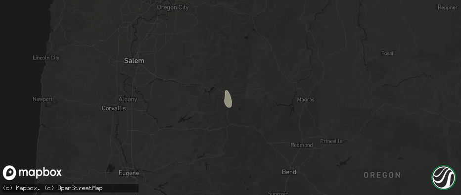 Hail map in Idanha, OR on July 15, 2026
