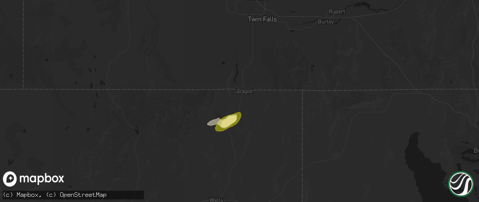 Hail map in Jackpot, NV on July 15, 2026