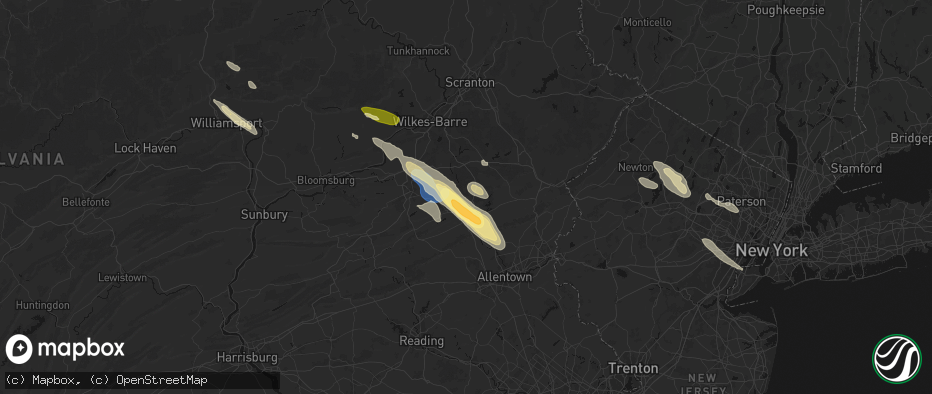 Hail map in Jim Thorpe, PA on July 15, 2026