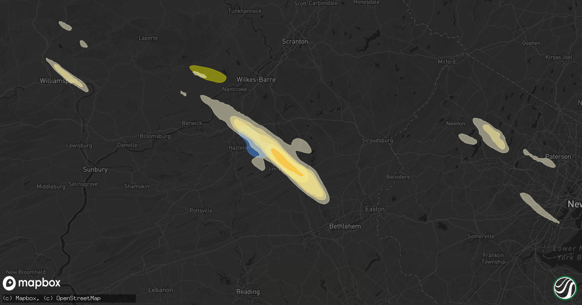 Hail map in Jim Thorpe, PA on July 15, 2026