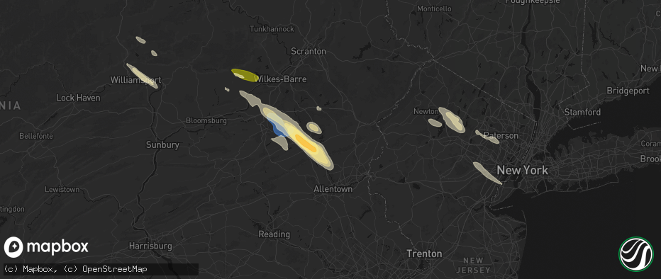 Hail map in Kunkletown, PA on July 15, 2026