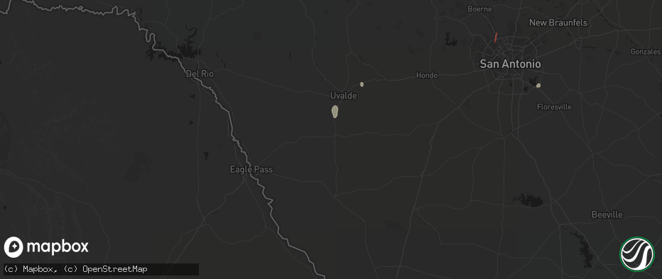 Hail map in La Pryor, TX on July 15, 2026
