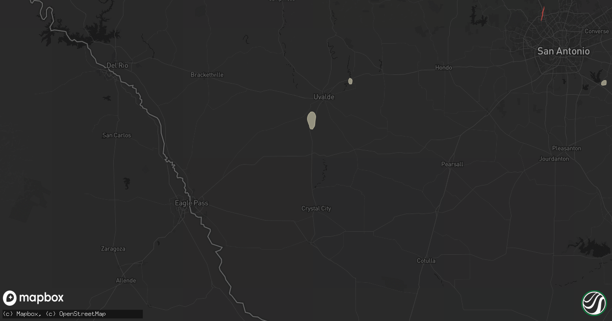 Hail map in La Pryor, TX on July 15, 2026